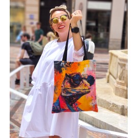 Loxato Tote Bag with Zip - Women's Shoulder Bag with Zip - Waterproof Oxford Fabric - Printed Fabric Bag - Shoulder Bag Large W 37 x H 42 cm - Women's Bag, Abstract Kameleon 2