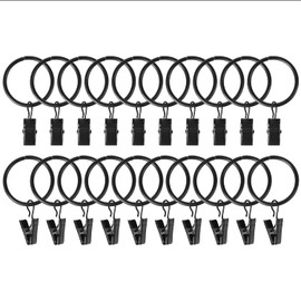 Black Curtain Clip Curtain Rod, 20 Pieces Curtain Rings with Clips, Curtain Clips with Rings, Rustproof Metal Curtain Ring for Holding, Heavy Curtain Rod Sets and Curtains, 25 mm