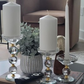 42 North Glass Candle Holder with Multipurpose Use for Pillar Candles, Taper Candles, Tealight Candles, Modern Candlestick Holders, Hurricane Candle Holder for Home Decor, Wedding Decor, Set of 3 Gold