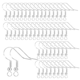 925 Silver Earring Hooks, Hypoallergenic Ear Hooks, Earrings Accessories with Beads and Spool, DIY Earrings Jewellery Making (Silver, Pack of 50)