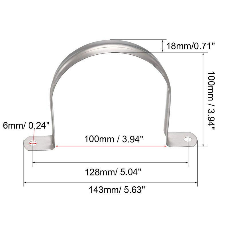 sourcing map 100mm(4") Rigid Pipe Strap, 2 Holes 304 Stainless