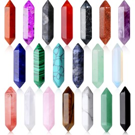 SaiXuan Pack of 20 Hexagonal Gemstones, Natural Crystals for Chakra Alignment, Meditation & Energy Healing, with Amethyst, Obsidian, Tiger's Eye for Spiritual Decoration & DIY Jewellery