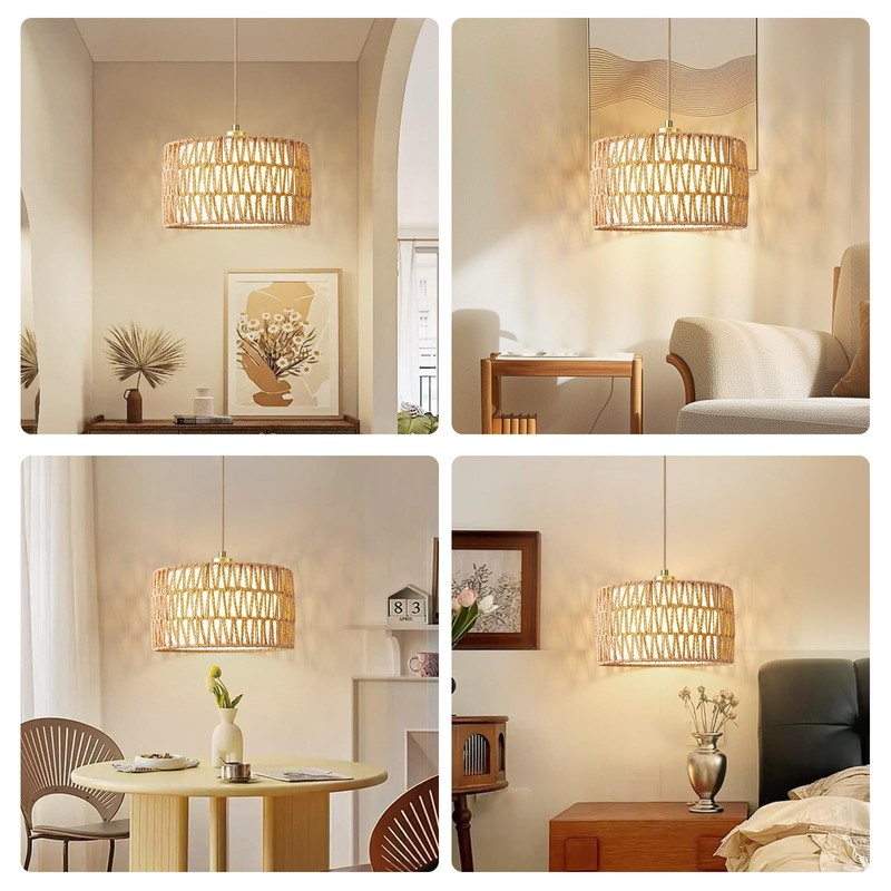 Beser·Win Plug in Pendant Light Rattan Hanging Lights with Plug