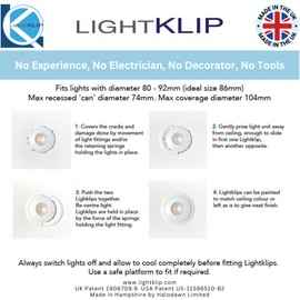 Lightklip - 2 Light Pack - Easy Fix for Damaged Plaster Around Recessed Lights - No Tools, No Electrician Needed.