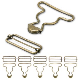 CooBigo 6 Sets 1-1/2" Overall Buckles Replacement, Suspender Buckle Metal Bib Clip Clasp with Adjustable Tri-Glide Slide Buckle for Jeans Suspender, Pants Sewing Accessories (Bronze No-Sew Button)