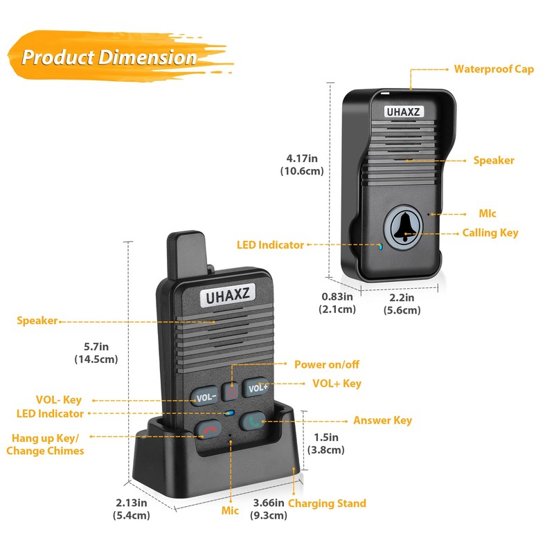 UHAXZ Wireless Doorbell, Full Duplex Doorbell Wireless, 1000ft Long Range,