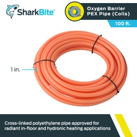 SharkBite 1 Inch x 100 Feet Orange PEX Pipe, Oxygen Barrier Flexible Water Tubing for Radiant Heating, U880O100