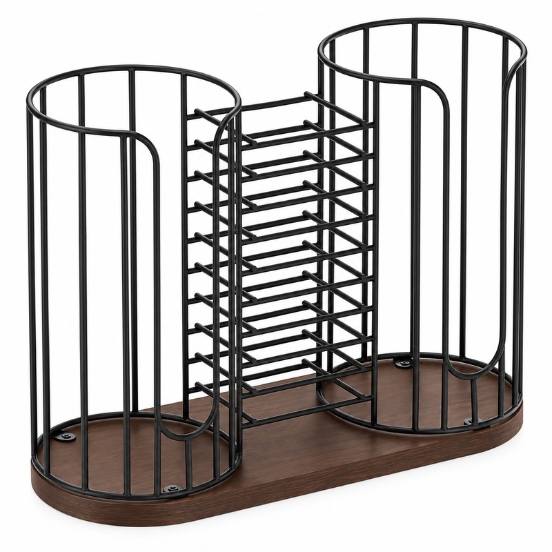3 Compartment Coffee Cup Organizer with Lid and Straw Holder,