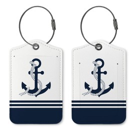 ZFQ 2 Pack Luggage Tags for Suitcases,Nautical Coastal Blue Luggage Tag,Navy Anchor Beach Bag Tags Travel Suitcase Tags,Luggage Tags Label with Steel Loop Baggage Tag