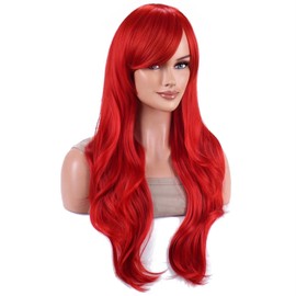 AneShe Wigs 28 Inch 70cm Long Curly Wavy Hair Wig Heat Resistant Cosplay Wig with Wig Cap (Red)