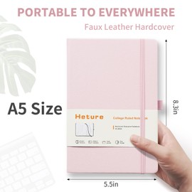 Heture Hardcover Notebooks, A5 Lined Journals Notebook for Writing 160 Pages, 8.2 x 5.5 inch, Classic Ruled Notebooks for College/Work/Travel (Pink, 1 Pack)