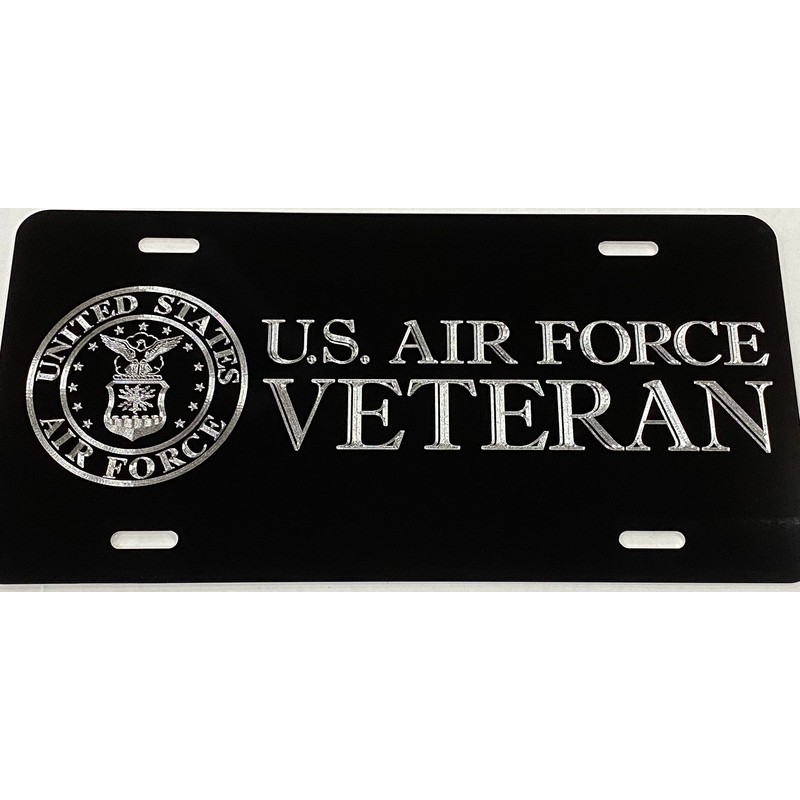 Bold Engraved US Air Force Veteran Aluminum Metal Black Diamond