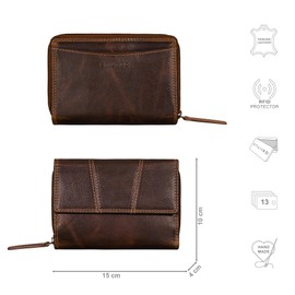 STILORD 'Jade' Women's Leather Wallet Large RFID Blocker Purse Women's Genuine Leather Vintage Purse Women Leather Wallet with Zip Coin Compartment, Luino - Brown, Elegant