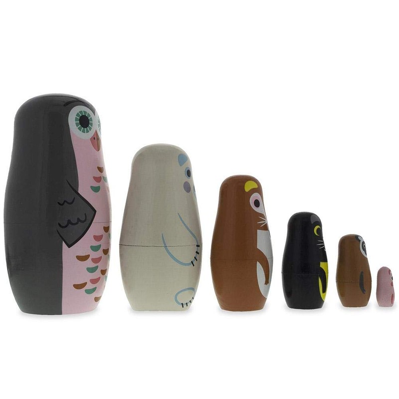 BestPysanky Set of 6 Animals Wooden Nesting Dolls