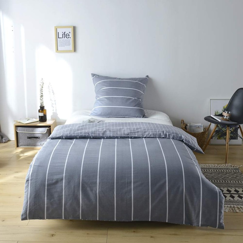 Keayoo 2 Piece Bed Linen, Grey, White, Striped, 100% Cotton