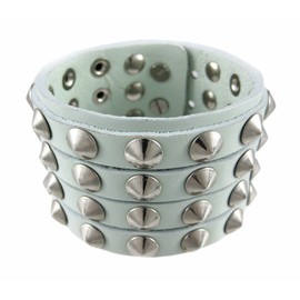 Zeckos Gray Leather Gauntlet-Style Wristband/Bracelet with 4 Rows of Chrome-Plated Conical Studs - 2 Inches Wide - Fits Wrists 7 1/2 to 8 Inches - Rocker-Wear