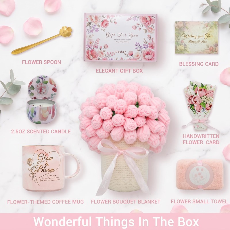 Flower Blanket Gift Basket for Women, Get Well Self Care