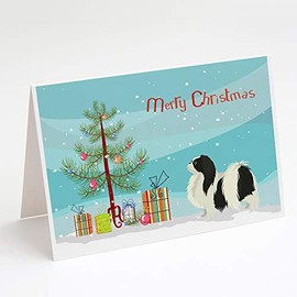 Caroline's Treasures CK3548GCA7P Japanese Chin Christmas Tree Greeting Cards and Envelopes Pack of 8 Blank Cards with Envelopes Whimsical A7 Size 5x7 Blank Note Cards