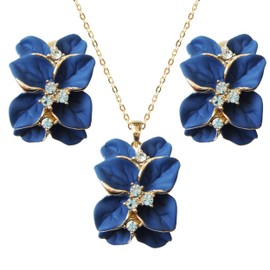 Navachi - Juego de aretes de tuerca con clip y colgante de collar chapados en oro de 18 quilates, Metal Piedra, cristal