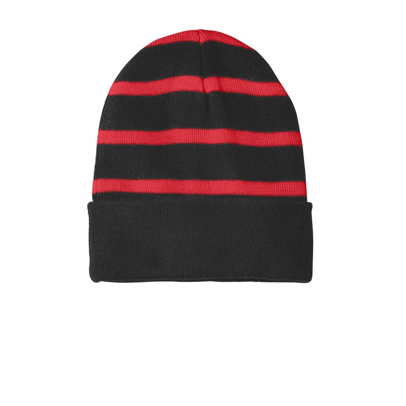 SPORT-TEK Unisex Striped Beanie with Solid Band