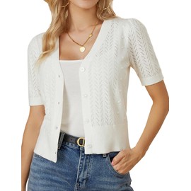 2023 Summer Short Sleeve Cardigans for Women V Neck Soft Crochet Black Shrug Sweater Cute Button up Dot Tops Ivory 2XL