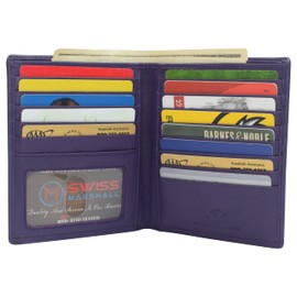 Swiss Marshall RFID Men's Slim Bifold Hipster Premium Leather Euro Wallet (Purple)