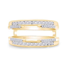 AFFY 0.80 Carat Round White Cubic Zirconia Solitaire Enhancer Guard Ring 14K Yellow Gold Over Sterling Silver Ring Size-8