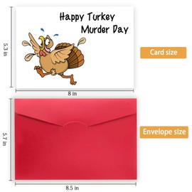 Funny Thanksgiving Cards with Envelope, Happy Thanksgiving Gift for Family Men Women, Cute Thanksgiving Decorations- Happy Turkey Murder Day!