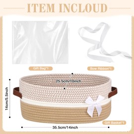 Colingmill Gift Basket with Cellophane Wrap Set with Handles Ribbons Gift Baskets Empty Large Storage 14"x 10"x 5.5" Empty Decorative Chest Box for Presents Wedding Baby Shower(Brown)