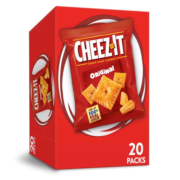 Cheez-It Cheese Crackers, Baked Snack Crackers, Lunch Snacks, Original, 20oz Box (20 Pouches)