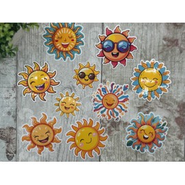 Kawaii Summer Sun 10 Sticker Pack - Easy-to-Apply Cute Stickers - Kids Stickers - Laptop Stickers - Suitcase Stickers - Kawaii Stickers - Water Bottles