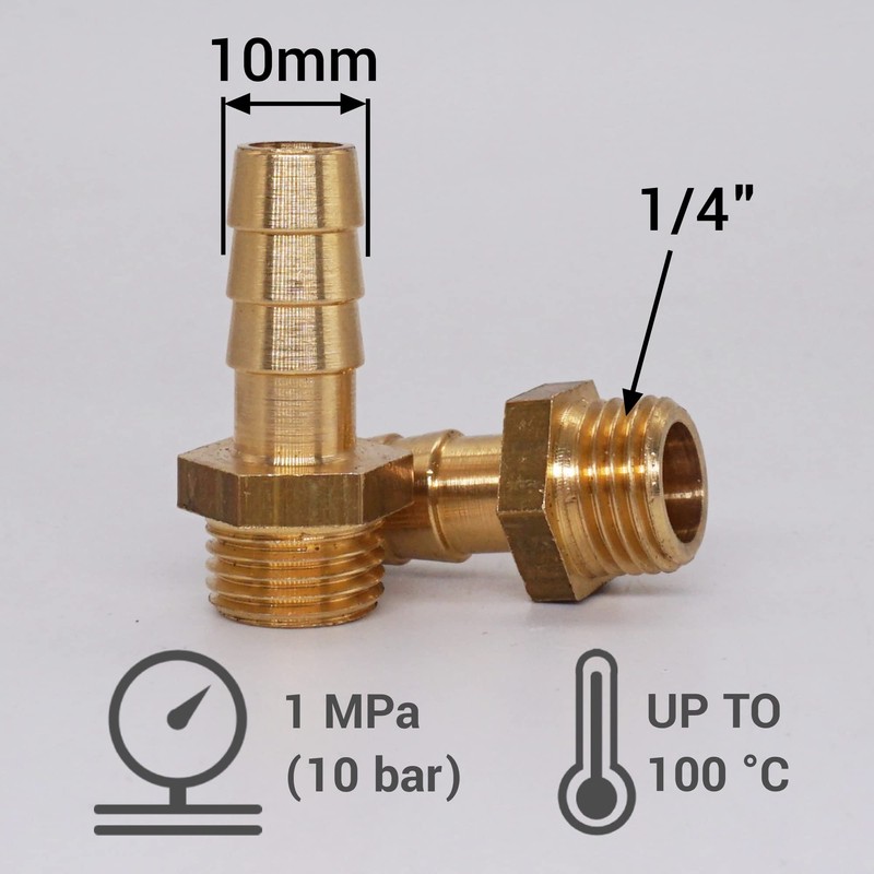 SKIR'CO 4 pcs Male Thread Barb Brass Fitting 1/4" x