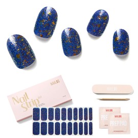 NAILOG Gel Nail Seal Curing Type (20 Pieces), Long Lasting, Salon Quality, 33mm Extra Long, Nail Stickers, Nail Kit, Glitter, Blue, Blue, Winter | Blue Glam