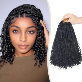 Mebeli Goddess Box Braids Crochet Hair,8inch Pre Looped Boho Box Braids Crochet Hair with curly Ends,8pcs Bohemian Crochet Braid Synthetic Hair Extensions for Black Women(8inch,#1B)