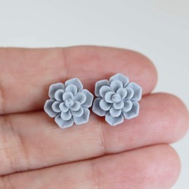 Pretty Smart Succulent Earrings Hypoallergenic for Sensitive Ears (Blue/Grey)