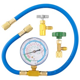 R290 and R600A Charging Manifold Hose Kit, R600A Refrigerant Recharge Kit with Piercing Can Tap Opener 1/2 ACME to 1/4, 7/16 to 1/4 Self-Sealing Can Tap, Gauge Pressure 600 PSI