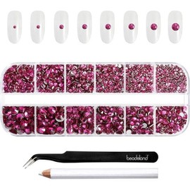 Beadsland 2500 Pieces Rhinestones for Makeup 8 Sizes Mixed Size Kit for Nail Crafts with Tweezers and Pencil Flatback Rhinestone Face Gem Transparent SS4-SS30, 1 Piece, Fuchsia / Beadsland(비즈랜드)2500피스 메이크업용 라인석 핀셋과 연필로 손톱 공예용 8 사이즈 혼합 크기 키트 플랫백 라인석 페이스 보석 투명 SS4-SS30, 1개, 자홍색