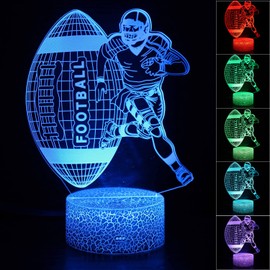 AZALCO 3D Illusion Football Player Night Light for Kids,Rugby LED Lamp 16 Color Changing Smart Touch&Remote Control Bedroom Decor Lamp Holiday Christmas Birthday Gift for Outsports Lover
