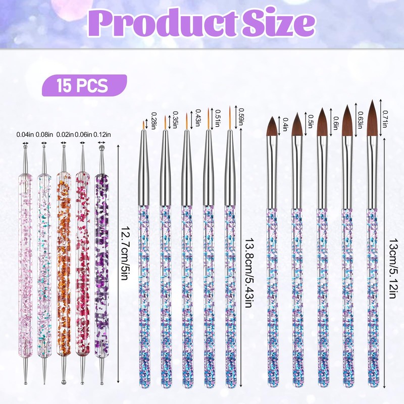 15 Pcs Nail Art Brush Set 5 Pcs Double-end Nail