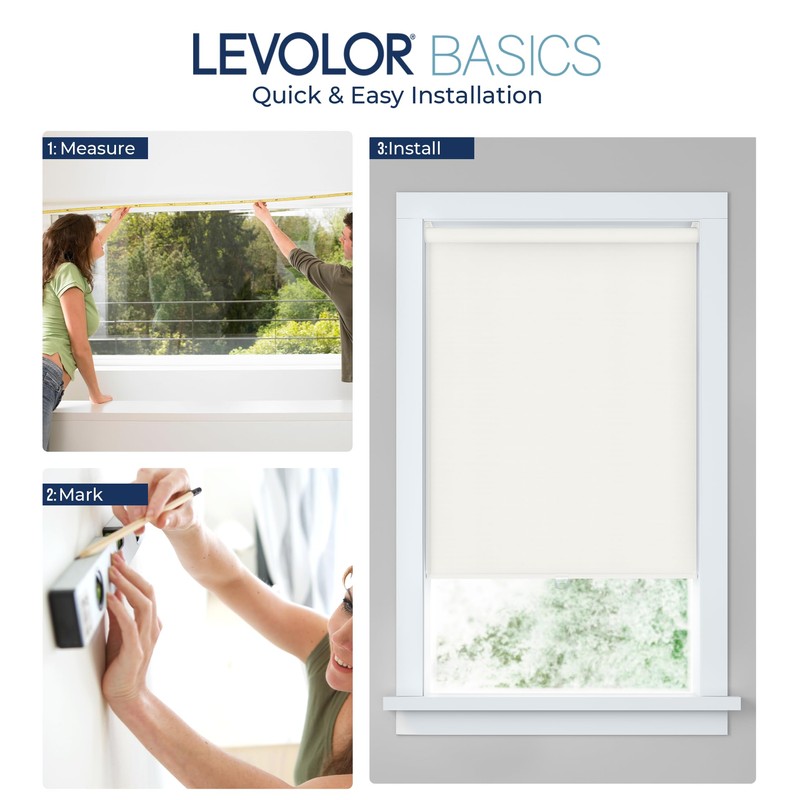 LEVOLOR Basics Cordless Fabric Roller Shade, Easy to Install Blackout