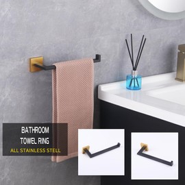 GERZWY Modern Towel Holder Contemporary Style Stainless Steel Towel Hanger Towel Ring for Bathroom Wall Mount (Black & Gold)