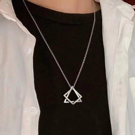 TseenYi Triangle Square Pendant Necklace Silver Geometric Pendant Necklace
