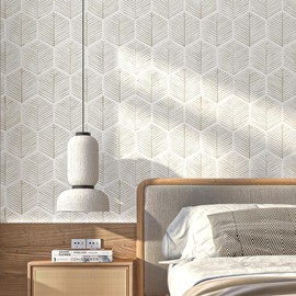 MelunMer Modern Peel and Stick Wallpaper Boho Contact Paper for Cabinets and Drawers Self Adhesive Wallpaper Removable Wallpaper for Bedroom Geometric Wallpaper for Bathroom Beige/White 17.3''×787''