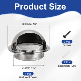 PATIKIL 10 Inch Wall Vent Cover, Stainless Steel Round Exhaust Cover Outdoor Grille Ventilation Outlet Hood External Extractor Dryer Vent Cap for Bathroom Kitchen Outdoor Ventilation