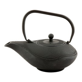 Tetsubin 34 Ounce Cast Iron Teapot, 1 With Strainer Iron Teapot - Retains Heat, Curved Handle, Black Cast Iron Japanese Tea Kettle, Hobnail - Restaurantware