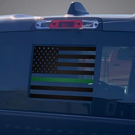 Factory Crafts Back Middle Window Rear Graphics Kit Vinyl Decal Wrap Compatible with Dodge RAM 1500/2500/3500 2019-2020 - Green Line Flag
