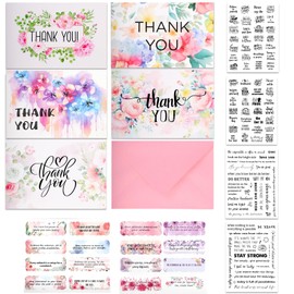 Thank You Cards Multipack Set of 50, Floral Design Thank You Notes with Envelopes for Teachers, Wedding, Baby Shower, Party