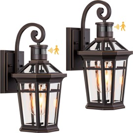 OPAXIS Motion Sensor Outdoor Porch Lights Wall Mount, 2 Pack Oil Rubbed Bronze Outside Garage Lights, Dusk to Dawn Exterior Lighting Fixtures, Anti-Rust Wall Lantern for Patio, Exterior Sconce Light