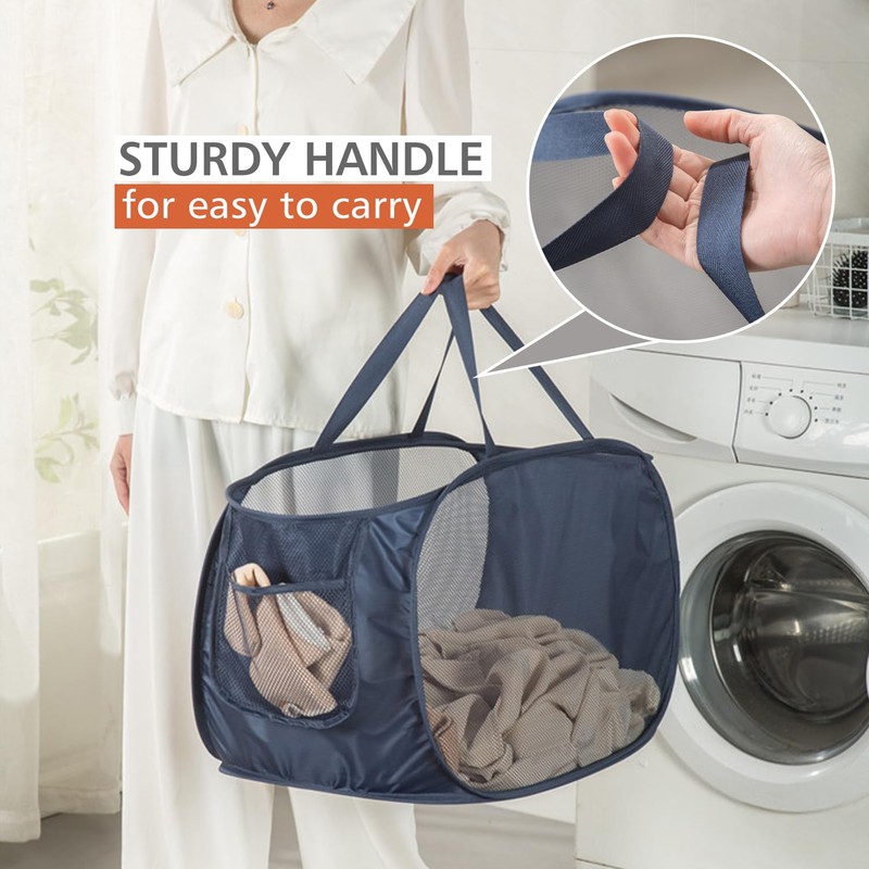 HONOMA Sturdy Mesh Laundry Hamper Basket Bag,Pop up Basket with