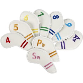 9 Piece Golf Headcover Iron Cover with Counts 9 Color Lines 4-9 Pw Aw Sw (White)